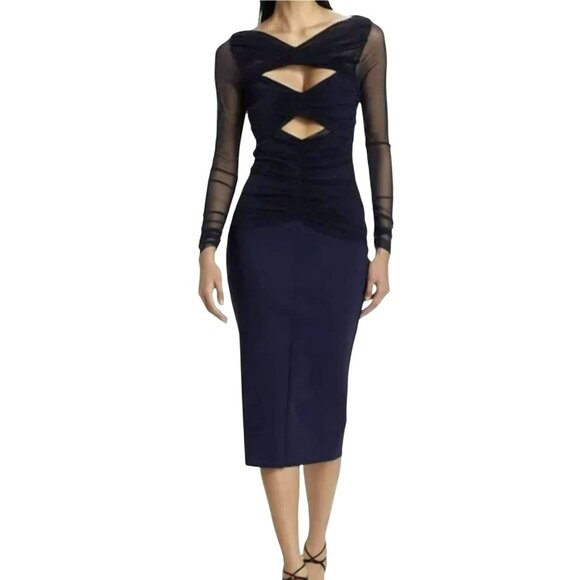 Chiara Boni $895 Leitha Cutout Mixed Media Sheath Dress in Blue Notte NWT - Picture 2 of 10